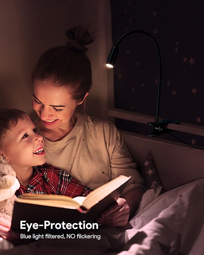 JHD Led Desk Lamp with Clamp - 10 Brightness Levels, 12" Flexible Gooseneck,USB Lamp - Suitable for Home Office, Reading, Bed Light,Quality Black Metal Clamp Light（includes charger adapter）