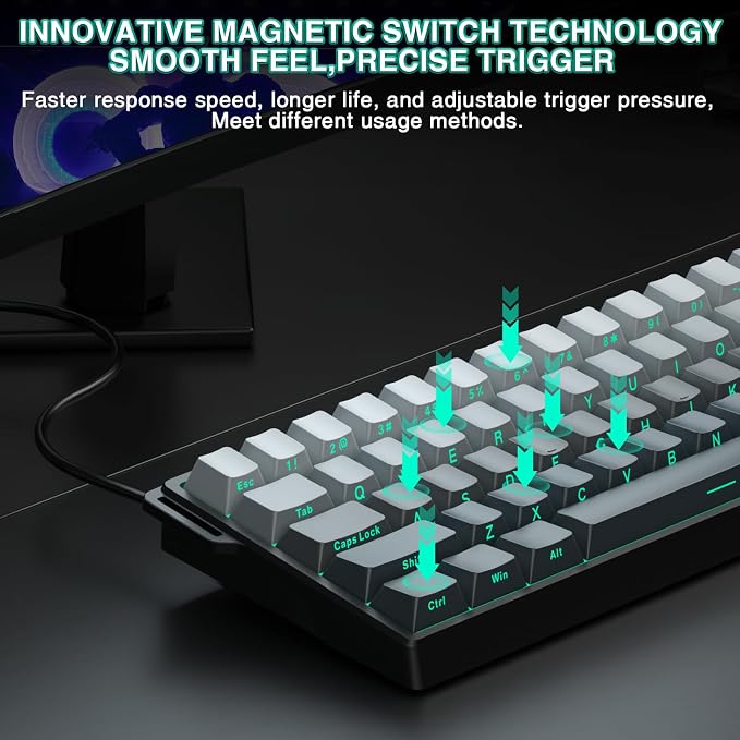 Aula WIN60 HE - 60% Mechanical Gaming Keyboard Wired, Hall Effect Magnetic Switch Hot Swappable,8000 Hz Polling Rate, RGB Keyboard 60 Percent Compact Design for PC (Gradient Gray)