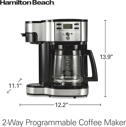 Hamilton Beach 2-Way Brewer Coffee Maker, Single-Serve and 12-Cup Pot, Black/Stainless Steel(49980A), Carafe | 12 Cup Glass Carafe | Black with Stainless Steel Accents | 49980RG