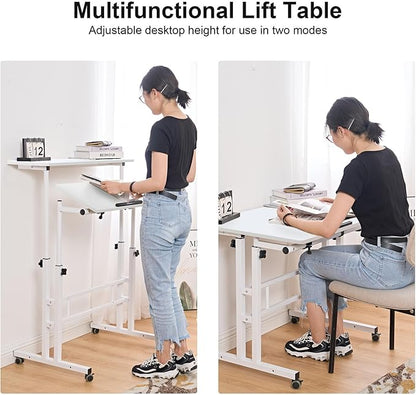 SDHYL 31.5 inches Movable Laptop Desk with Mouse Board Adjustable Height and Angle Anti-Slip Workstation Home Office Desk with Tablet Slot Portable Student Desk, White