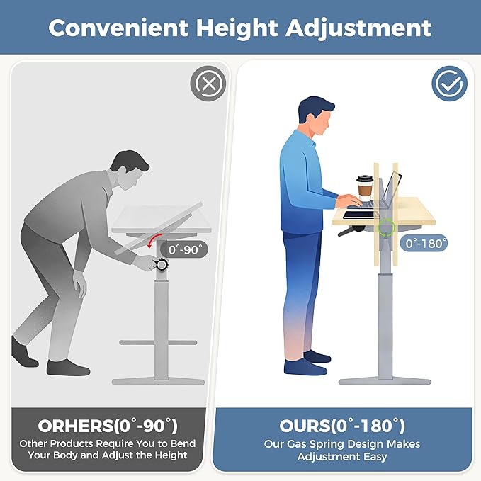 Overbed Table Adjustable Bedside Desk with Wheels Brown | Pneumatic Lift Design Offers Easy Height Adjustment for Bed and Sofa Use