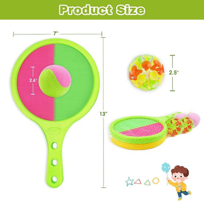 Toss and Catch Game for Kids: Toss and Catch Ball Set - Outdoor Catching Balls Paddle Toys for Ages 3+ Beach Paddle Ball Sets for Yard and Backyard Summer Outside Activities