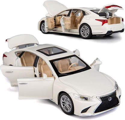 BDTCTK 1/32 Compatible for Lexus Ls500h Model Car, Zinc Alloy Pull Back Toy car with Sound and Light for Kids Boy Girl Gift(White)
