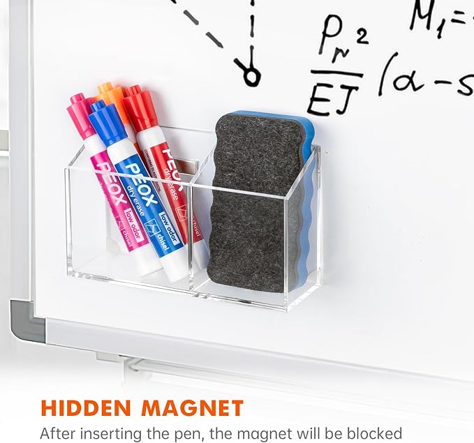 BEYGORM Magnetic Dry Erase Marker Holder for Whiteboard & Refrigerator | Non-slip Acrylic Pen Holder for Classroom, Fridge Magnet, Locker Organizer Accessories, Teacher & School Supplies(Clear)