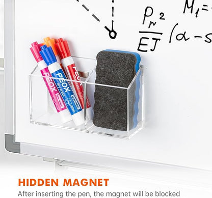 BEYGORM Magnetic Dry Erase Marker Holder for Whiteboard & Refrigerator | Non-slip Acrylic Pen Holder for Classroom, Fridge Magnet, Locker Organizer Accessories, Teacher & School Supplies(Clear)