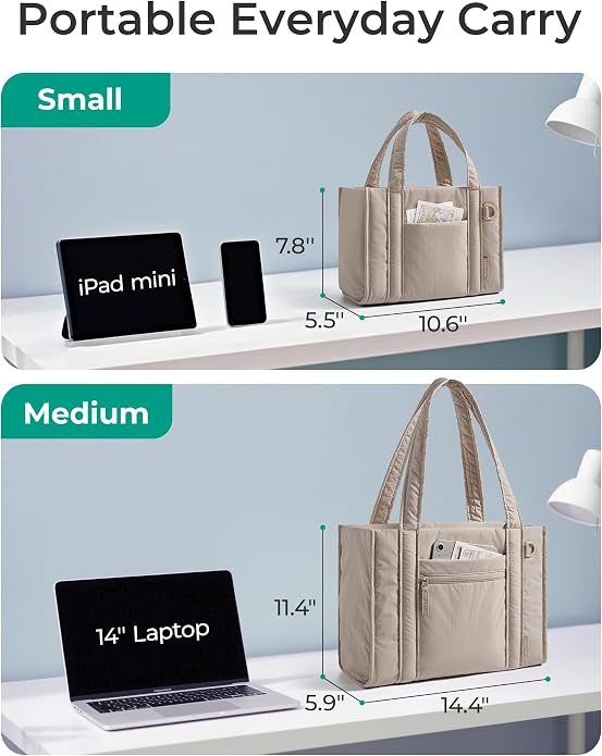 BAGSMART Boxy Tote Bag for Women, Crossbody Work Bag with Zipper | 3 Sizes Small Mini Tote Bag, Inner Tumbler Pocket Crush Bow Should Bag for Travel Work College