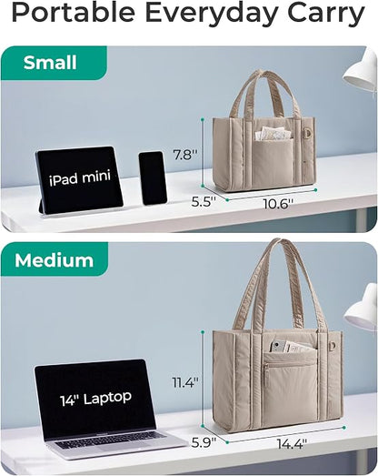 BAGSMART Boxy Tote Bag for Women, Crossbody Work Bag with Zipper | 3 Sizes Small Mini Tote Bag, Inner Tumbler Pocket Crush Bow Should Bag for Travel Work College