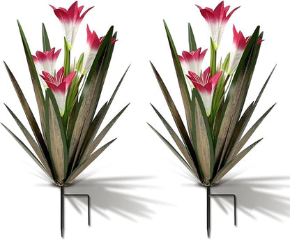 Homight Metal Agave Plant Outdoor Decoration Lily Mexican Yard Art Garden Gift Home Decor Hand Painted Metal Agave Garden Yard Statue, Outdoor Lawn Ornaments (2 Big Red Lilies)