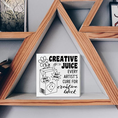 Retro Home Office Desk Wooden Box Sign Decor, Every Artist's Cure for Creative Block, Inspirational Quotes Desk Decor Motivational Desk Decorations for Women Men Student Office Classroom School