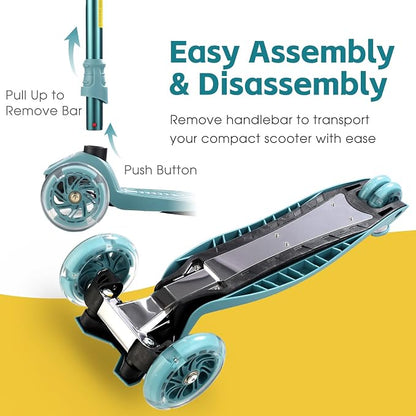 3 Wheel Scooter for Kids Ages 6-12,Kids Scooter with Light Up Wheels, Sturdy Deck Design, and 4 Height Adjustable Suitable for Kid Ages 3-12