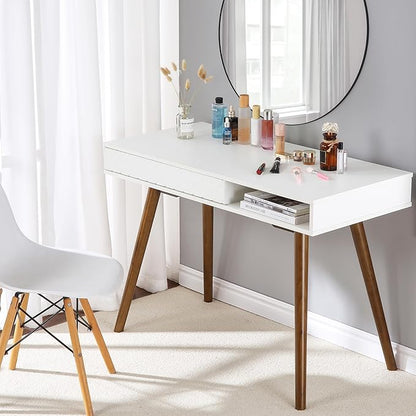 GAOMON Modern Home Office Writing Desk, 42 Inch Computer Table Desk with Drawers, Simple Mid Century Modern Desk, White