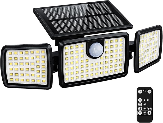 Solar Lights Outdoor, Quick Charge Solar Motion Deck Lights Outdoor for Deck with 158LEDs High Brightness, Larger Built-in Tempered Glass Panel, Sensitive PIR Motion Inductor (Remote,1 Pack)