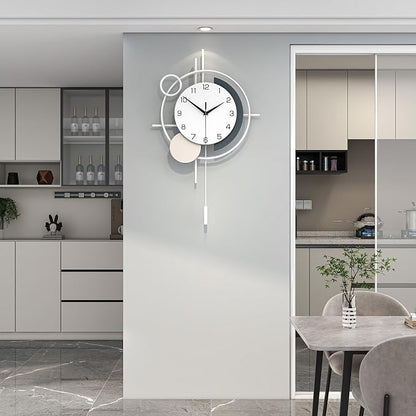 Large Decorative Wall Clock Silent Non-Ticking Quartz Battery Operated Pendulum Wall Clock for Living Room Kitchen Office Bathroom Bedroom Home Wall Art 17.7x27.3 inch