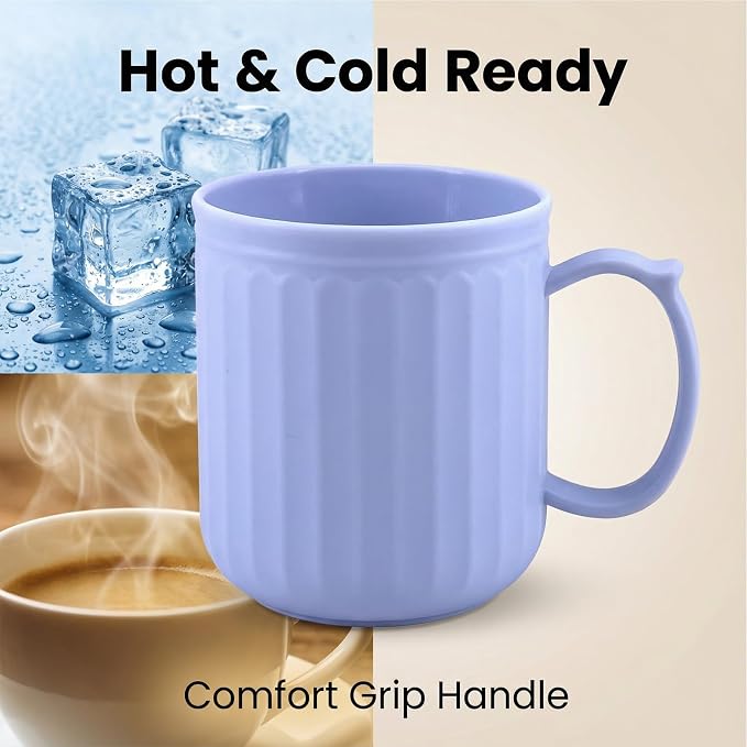 Plastic Coffee Mug with Handle set of 6, 13 oz Iced-Tea Cup Rainbow | BPA Free Reusable Food Grade PP, Unbreakable, Dishwasher Safe, Lightweight, Elderly Kid Safe, Kitchen Party Camping Outdoor