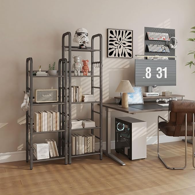 YMYNY 5 Tier Bookshelf, Freestanding Bookcase for Living Room, Bedroom, Home Office, Multi-Functional Storage Rack Organizer, Display Rack with Metal Frame, Rust Resistance, Black, UHBC055B