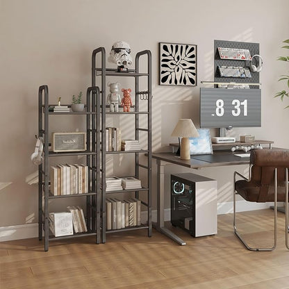 YMYNY 5 Tier Bookshelf, Freestanding Bookcase for Living Room, Bedroom, Home Office, Multi-Functional Storage Rack Organizer, Display Rack with Metal Frame, Rust Resistance, Black, UHBC055B