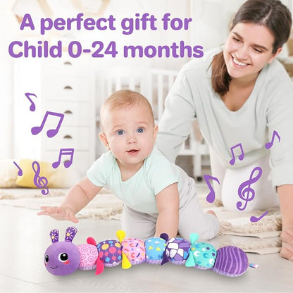 KMUYSL Baby Sensory Caterpillar Toys for 0-6 6-12 Months, Soft Plush Activity Toy with Crinkle, Rattle & Gentle Music, Tummy Time Toy for Infant Newborn, Early Development Toy Shower Gifts for Baby