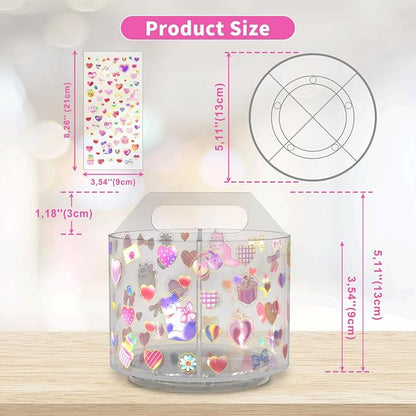 Acrylic Pencil Organizer for Desk Crayon Organizer with Adhesive Sticker | Rotating Art Supply Organizer with Kawaii Sticker, Spinning Marker Holder Organizer for Kids Small Lazy Susan with 4 Dividers
