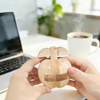 Brain Teasers Wooden Apple Puzzles for Adults - Challenging 3D IQ Logic Games for Teens 14+, Stress Relief Desk Toys & Office Decor, Unique Gifts for Women,Men,Grandparents (Natural)