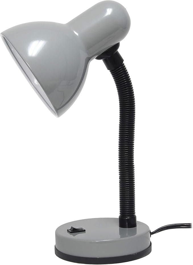 Simple Designs LD1003-SLV Basic Metal Desk Lamp with Flexible Hose Neck for Office, Living Room, Bedroom, College Dorm, Bookshelf, Silver