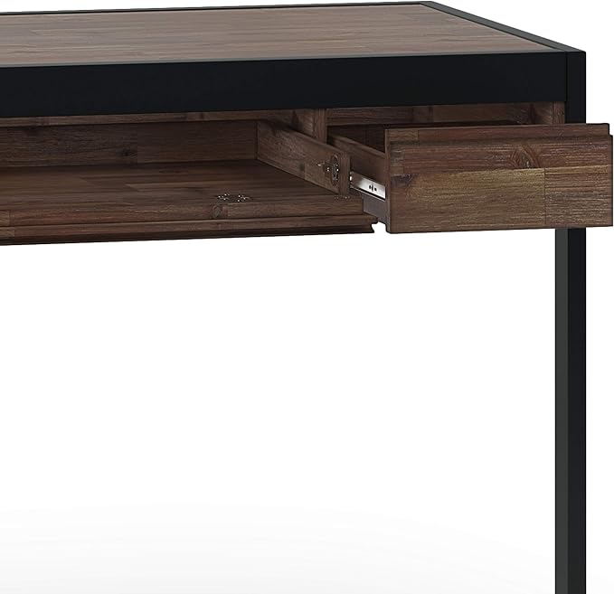SIMPLIHOME Erina SOLID WOOD and Metal Modern Industrial 48 inch Wide Home Office Desk, Writing Table, Workstation, Study Table Furniture in Rustic Natural Aged Brown with 2 Drawers