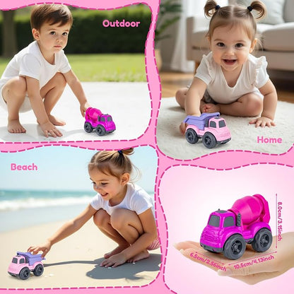Aigitoy Dump Truck Toys for 3 Year Old Boys, BPA Free, Phthalates Free, PVC, Dump Truck, Mixer Cement, Easter Christmas Birthday Gifts for 2 3 4 Year Boy Girl. Dishwasher Safe,Recycled Plastic (Pink)