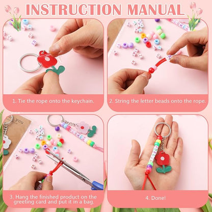 Suncalla 984 Pcs 24 Set Teacher Keychain Making Crafts Kit End of Year Teacher Keychain Gifts DIY Thank You for Helping Me Grow Gifts Flower Charm Name Letter Beads Cards Strings Kit