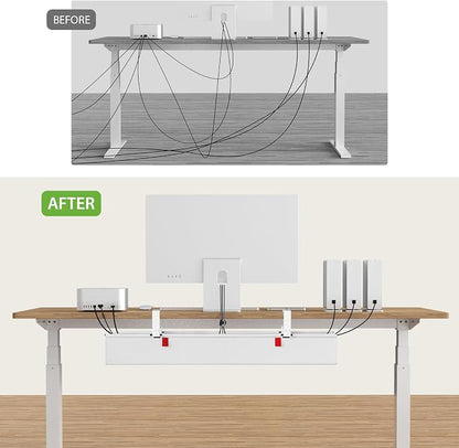 KEEGH Large 36" Under Desk Cable Management Tray - Under Desk Cord Organizer - Clamp/Screw Mount - Support Upto 70lbs - Wire Management - Gaming/PC Cable Tray - Cord Hiders for Office/Home, White