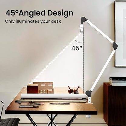 Led Desk Lamp for Home Office, Ultra Bright Touch-Dimming Architect Table Lamp with Clamp, 24W Adjustable Foldable Three Swing Arm Eyecare Led Desk Light with Infrared Sensor -White