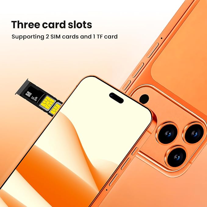 Unlocked 4G LTE Android Phone, 6.6-inch Screen, 3GB RAM + 16GB ROM/TF 256GB, Dual SIM, Dual Camera, Suitable for Beginners (97orange)