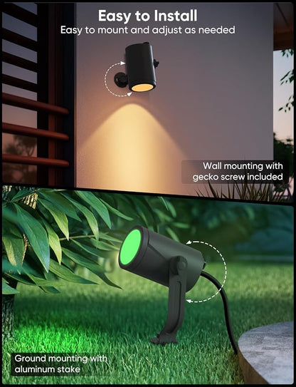 APPECK Smart Landscape Lighting Kit 12W, 2 Pack Outdoor Spot Lights RGBCW | Color Changing Landscape Lights, White Adjustable, for Garden Pathway Yard, Daily Holiday Decor, App/Remote/Voice Control