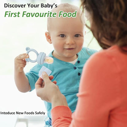 Silicone Baby Fruit Food Feeder & Mini Freezer Nibble Tray, Breastmilk Popsicle Molds for Baby Teething Relief, BPA Free Silicone Teething Toys Feeder for Safe Infant Self Feeding, Extra Food Pouches