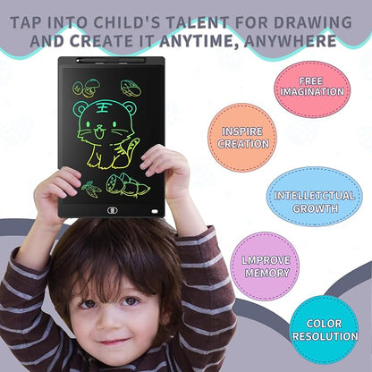 Genialba LCD Writing Board 8.5 Inches, Colourful Electronic Tablet, Portable Erasable Drawing Board, Graphic Tablet for Children's Games 3 4 5 6 7 Year Old Kid Boys Girls (Black)