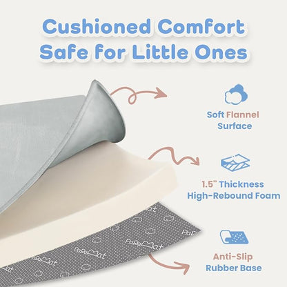 1.5" Thick Padded Baby Play Mat for Floor Tummy Time, Pro Soft Foam Activity Playroom Playmats, Easy Care with Non-Slip Safe for Infant Toddlers Crawling 79"x 158" (Light Grey)