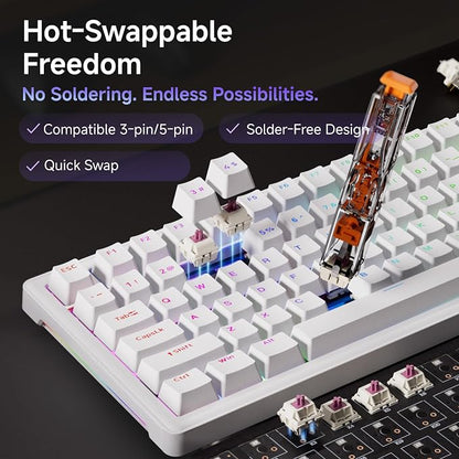 DIERYA DK81E 75% Mechanical Gaming Keyboard, Hot-Swappable, Wired, White | Gasket Mount, Pre-Lubed Linear Switches, 6-Layer Foam, Programmable, Volume Knob, RGB Backlight, Double-Shot Keycaps