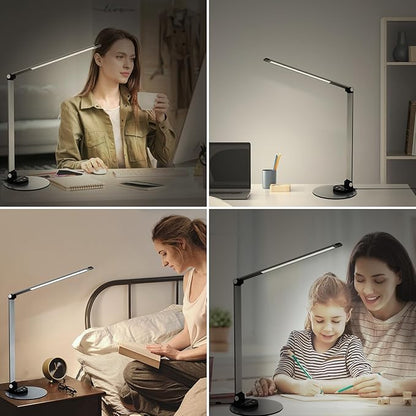 LED Desk Lamp for Home Office, Bright Desk Light Reading Table Lamps Eye-Care Touch Control with USB Charging Port, 3 Color Temperatures, 6 Brightness lighting for Desktop Study