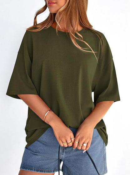 PRETTYGARDEN Womens 2026 Spring Going Out Tops Casual Short Sleeve Crewneck Loose Fit Basic Oversized T Shirts Summer Outfits