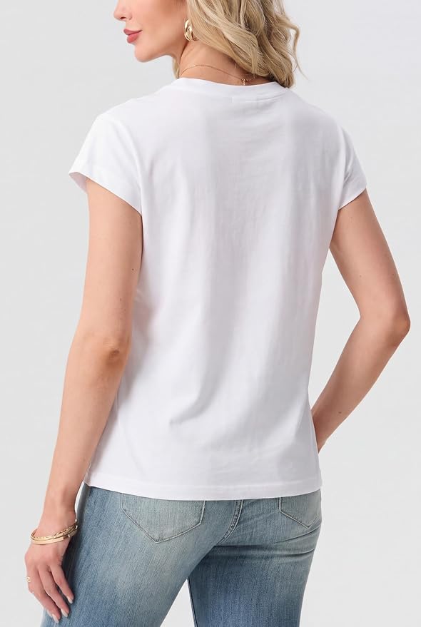 GRECERELLE Womens Summer Tops Cap Sleeve Crew Neck Basic T-Shirt | Everyday Casual Wear, Layering Friendly, Wrinkle-Resistant, Business Casual Ready, Lightweight & Packable, Capsule Wardrobe