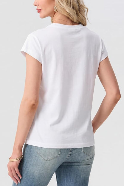 GRECERELLE Womens Summer Tops Cap Sleeve Crew Neck Basic T-Shirt | Everyday Casual Wear, Layering Friendly, Wrinkle-Resistant, Business Casual Ready, Lightweight & Packable, Capsule Wardrobe