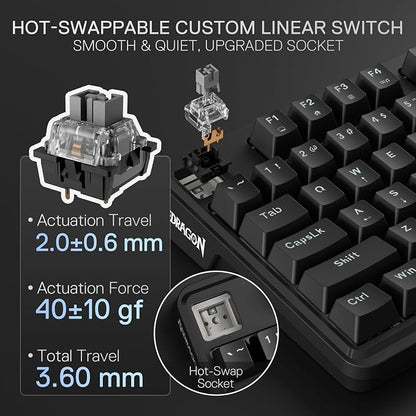 Redragon K745 Wired 108-Key Gasket RGB Gaming Keyboard, 4 Extra Hotkeys | Dedicated Shortcut Keys for Mute, Calc & Desktop, Cushioned 5-Layer Dampening for Creamy Thocky Sound, Programmable Software
