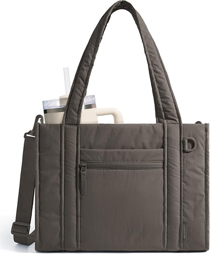 BAGSMART Boxy Tote Bag for Women, Crossbody Work Bag with Zipper | 3 Sizes Small Mini Tote Bag, Inner Tumbler Pocket Crush Bow Should Bag for Travel Work College