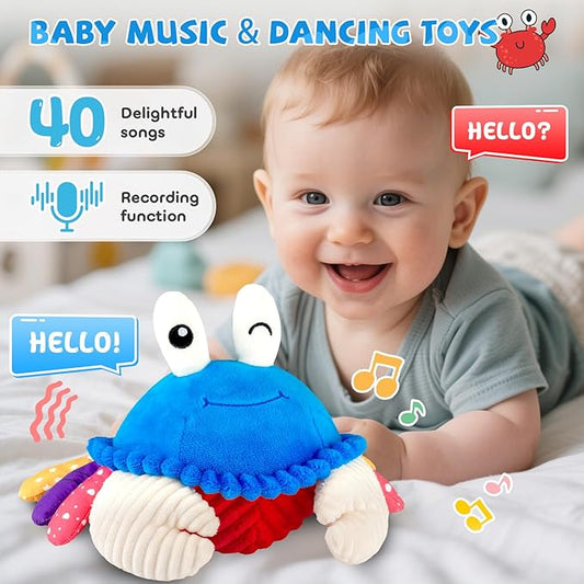 Baby Toys 6-12 Months, Musical Crawling Crab Plush Toy - 40 Songs & Recording Feature, Dancing Walking Moving Bouncing Tummy Time Toy, Sensory Toys for Toddlers 1-3, Birthday Gifts for Infants