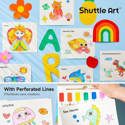 Shuttle Art Paint with Water Coloring Book for Kids, 25 Sea World Themed Pages with 2 Brushes, Mess-Free Watercolor Paint Set, Travel-Friendly Art Craft Gift for Toddlers, Birthday Christmas Gift