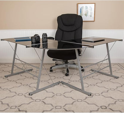 Flash Furniture Ginny L-Shaped Desk 83.5" Computer Corner Desk, Gaming Corner Desk, Home Office Corner Desk, Gaming Desk, Space Saving, Easy to Assemble, Black