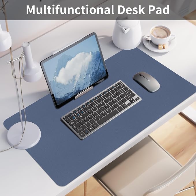 Bloss Grey Blue Desk Mat, Leather Desk Matt for Desktop, Waterproof Large Keyboard Mat, Computer Mat for Office/Home/Decor(31.5 x 15.7 Inches)