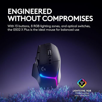 Logitech G502 X Plus Lightspeed Wireless Gaming Mouse + Powerplay 2 Wireless Charging Mouse Pad Bundle - Black