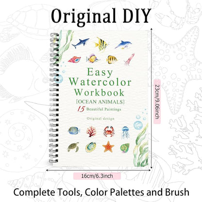 Watercolor Workbooks Ocean Animals, 15 Beautiful Paintings for Water Color Book Adult, Watercolor Coloring Book for Beginners, Watercolor Workbook for Adults Teens (Without Palette, Ocean Animals)