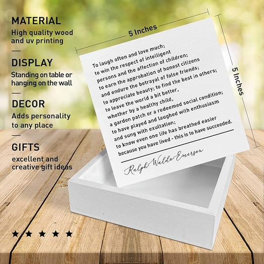 Home Office Desk Wooden Box Sign Decor, To Laugh Often and Much, Inspirational Book Quotes Desk Decor Motivational Literary Desk Decorations for Women Men Student Office Classroom School