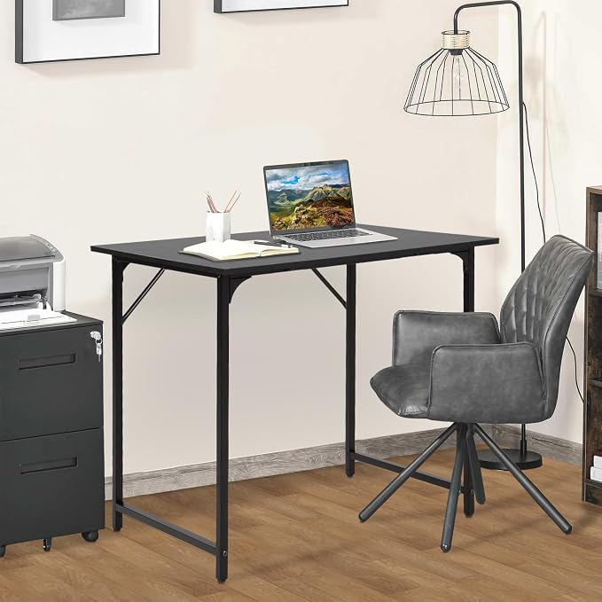 BestOffice | 32 Inch Computer Desk | Black | Sturdy Office Desk | Metal Frame, Adjustable Feet | Water-Resistant, Scratchproof Surface | Writing Table for Home Office or Study | Pack of 1