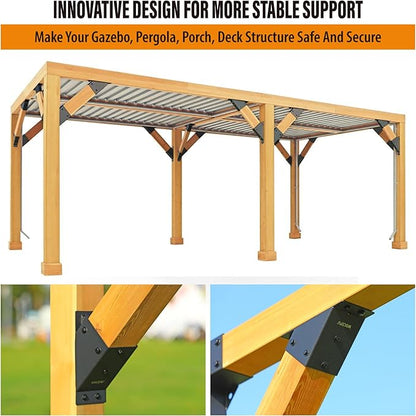 2pack 4x4 (Actual 3.5''x3.5'') Degree Angle Support Brackets, for Pergola, Gazebo, Deck Wood Frame Structures Provide Support 45° Degree Angle Bracket